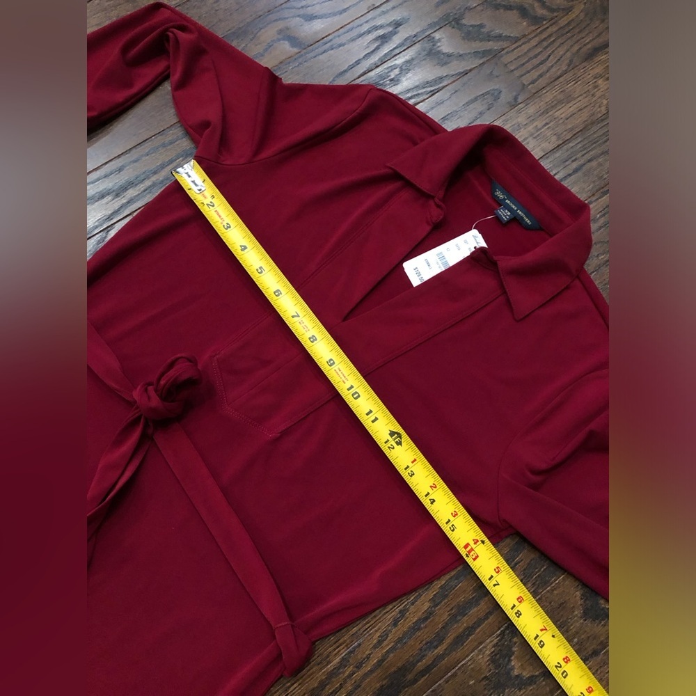 Brooks Brothers Women’s XS Red V-Neck Collared 3/4 Sleeved Belted Sheath Dress - Picture 7 of 11